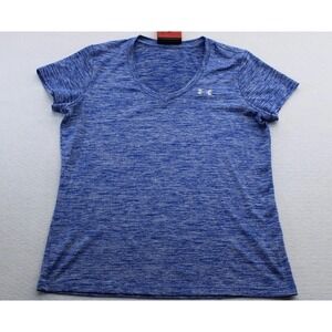 Under Armour UA Tech Women's V-Neck Athletic T-Shirt Blue Heather Size S
